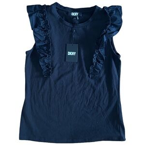 DKNY Elegant Black Ruffle Sleeveless Top NWT Medium